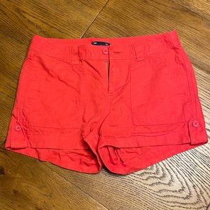 Women’s cotton shorts, gap size 0, cuff and button detail, orange red color, EUC